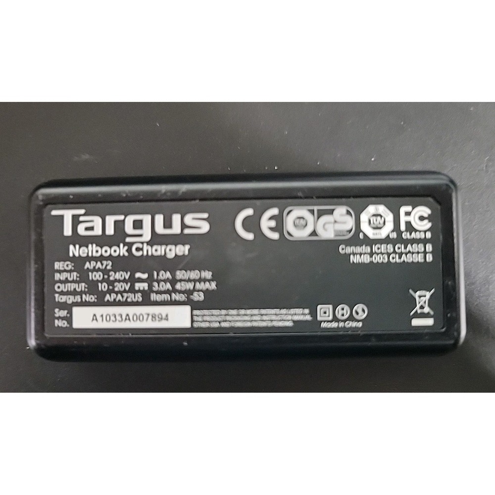 Targus AC/DC Adapter 20.5V Black APA150205 US Plug Barrel Connector Tested